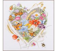 LANARTE Point De Croix Compté Tableau Kit Complet DIY Broderie Motif COEUR DE FLEURS Patron Adulte Art Creatif Decoration Salon Activité Manuelle Cadeau ca. 32 x 35 cm Counted Cross Stitch