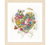 Lanarte Point De Croix Compté Tableau Kit Complet DIY Broderie Motif COEUR DE FLEURSPatron Adulte Art Creatif Decoration Salon Activité Manuelle Cadeau ca. 31 x 35 cm Counted Cross Stitch