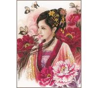 Kit de point de croix Lanarte "Femme asiatique en rose", motif à compter