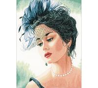 Lanarte Point De Croix Compté Tableau Kit Complet DIY Broderie Motif DAME AU CHAPEAUPatron Adulte Art Creatif Decoration Salon Activité Manuelle Cadeau ca. 33 x 44 cm Counted Cross Stitch