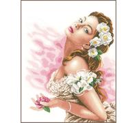 Lanarte Point De Croix Compté Tableau Kit Complet DIY Broderie Motif "DAME AUX CAMÉLIAS"Patron Adulte Art Creatif Decoration Salon Activité Manuelle Cadeau ca. 37 x 48 cm Counted Cross Stitch