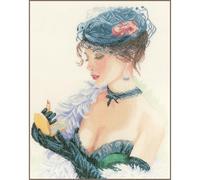 Lanarte Point De Croix Compté Tableau Kit Complet DIY Broderie Motif DAME DE ROUGE À LÈVRESPatron Adulte Art Creatif Decoration Salon Activité Manuelle Cadeau ca. 33 x 45 cm Counted Cross Stitch