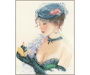 Lanarte Point De Croix Compté Tableau Kit Complet DIY Broderie Motif DAME DE ROUGE À LÈVRESPatron Adulte Art Creatif Decoration Salon Activité Manuelle Cadeau ca. 33 x 45 cm Counted Cross Stitch