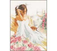 Lanarte Point De Croix Compté Tableau Kit Complet DIY Broderie Motif EN LECTUREPatron Adulte Art Creatif Decoration Salon Activité Manuelle Cadeau ca. 30 x 40 cm Counted Cross Stitch