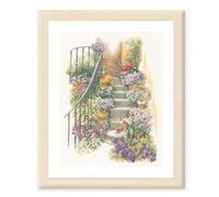 Lanarte Point De Croix Compté Tableau Kit Complet DIY Broderie Motif ESCALIER AVEC DES FLEURSPatron Adulte Art Creatif Decoration Salon Activité Manuelle Cadeau ca. 27 x 37 cm Counted Cross Stitch