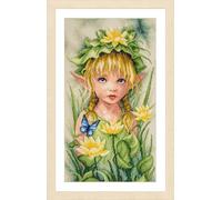 LANARTE Point De Croix Compté Tableau Kit Complet DIY Broderie Motif Fée couronnée de lys Patron Adulte Art Creatif Decoration Salon Activité Manuelle Cadeau 22 x 38 cm Counted Cross Stitch