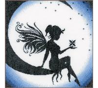 Lanarte Point De Croix Compté Tableau Kit Complet DIY Broderie Motif FÉE SUR LA LUNEPatron Adulte Art Creatif Decoration Salon Activité Manuelle Cadeau ca. 24 x 24 cm Counted Cross Stitch