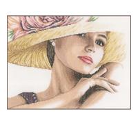 Lanarte Point De Croix Compté Tableau Kit Complet DIY Broderie Motif FEMME AVEC CHAPEAUPatron Adulte Art Creatif Decoration Salon Activité Manuelle Cadeau ca. 36 x 28 cm Counted Cross Stitch