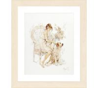 Lanarte Point De Croix Compté Tableau Kit Complet DIY Broderie Motif FILLE SUR CHAISE AVEC CHIENPatron Adulte Art Creatif Decoration Salon Activité Manuelle Cadeau ca. 39 x 49 cm Counted Cross Stitch