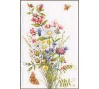 Lanarte Point De Croix Compté Tableau Kit Complet DIY Broderie Motif FLEURS DES CHAMPSPatron Adulte Art Creatif Decoration Salon Activité Manuelle Cadeau ca. 31 x 47 cm Counted Cross Stitch