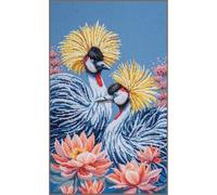 LANARTE Point De Croix Compté Tableau Kit Complet DIY Broderie Motif GRUES COURONNÉES NOIRES Patron Adulte Art Creatif Decoration Salon Activité Manuelle Cadeau ca. 28 x 43 cm Counted Cross Stitch