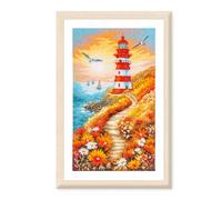 LANARTE Point De Croix Compté Tableau Kit Complet DIY Broderie Motif LE SENTIER DU PHARE FLORAL Patron Adulte Art Creatif Decoration Salon Activité Manuelle Cadeau 20 x 36 cm Counted Cross Stitch