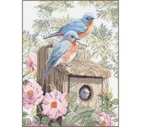 Lanarte Point De Croix Compté Tableau Kit Complet DIY Broderie Motif MERLEBLEUSPatron Adulte Art Creatif Decoration Salon Activité Manuelle Cadeau ca. 29 x 39 cm Counted Cross Stitch