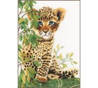 Set de point de croix Lanarte "Tissu à compter Young Leopard", motif à compter