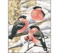 Lanarte Point De Croix Compté Tableau Kit Complet DIY Broderie Motif PINSONS SOUS LA NEIGEPatron Adulte Art Creatif Decoration Salon Activité Manuelle Cadeau ca. 21 x 27 cm Counted Cross Stitch