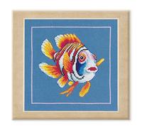 LANARTE Point De Croix Compté Tableau Kit Complet DIY Broderie Motif POISSON NÉMO JOYEUXPatron Adulte Art Creatif Decoration Salon Activité Manuelle Cadeau ca. 21 x 20 cm Counted Cross Stitch