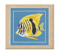 LANARTE Point De Croix Compté Tableau Kit Complet DIY Broderie Motif POISSON ZÈBRE JAUNEPatron Adulte Art Creatif Decoration Salon Activité Manuelle Cadeau ca. 21 x 20 cm Counted Cross Stitch