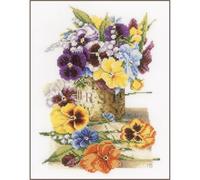 Lanarte Point De Croix Compté Tableau Kit Complet DIY Broderie Motif POT DE PENSÉESPatron Adulte Art Creatif Decoration Salon Activité Manuelle Cadeau ca. 23 x 30 cm Counted Cross Stitch