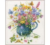 Lanarte Point De Croix Compté Tableau Kit Complet DIY Broderie Motif VASE DE FLEURSPatron Adulte Art Creatif Decoration Salon Activité Manuelle Cadeau ca. 38 x 45 cm Counted Cross Stitch