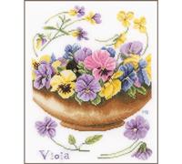 Lanarte Point De Croix Compté Tableau Kit Complet DIY Broderie Motif VIOLETTESPatron Adulte Art Creatif Decoration Salon Activité Manuelle Cadeau ca. 24 x 30 cm Counted Cross Stitch