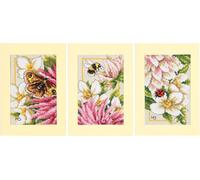 Lanarte set de broderie au point de croix 'Greating cards Pink Silk Dahlia Marjolein Bastin, set of 3', 10.5x15cm,