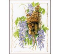 LANARTE Vervaco Point De Croix Compté Kit Tableau Complet Set WREN Entre GLYCINES De Broderie Loisir Créatif Maison Decoration Cadeau DIY ca. 27 x 34 cm Counted Cross Stitch Embroidery