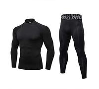 LANBAOSI Ensemble de Compression D'Entraînement pour Hommes Pantalons et Chemises à Manches Longues Hiver Chaud Couche de Base Thermique Haut et Bas