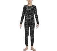 LANBAOSI Ensemble de sous-vêtement Thermique pour Garçon et Fille à Séchage Rapide Tee Shirt Manche Longue&Leggings Set, Vert Camouflage, 13-14 Ans