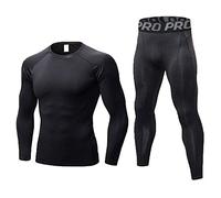 LANBAOSI Ensemble de sous-vêtements Thermique Homme Tee Shirt à Manche Longue & Leggings Set Hiver Ski Jogging Cycliste Gym Combinaisons de Sport Blk Line XL