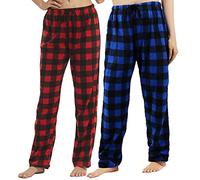 LANBAOSI Femmes Pyjama Pantalons Fleece Buffalo Plaid PJ Down Soft Pullover Casual Pyjama pour Femme Rouge/Bleu-L