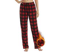 LANBAOSI Femmes Pyjama Pantalons Fleece Buffalo Plaid PJ Down Soft Pullover Casual Pyjama pour Femme Rouge-S