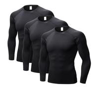LANBAOSI Lot de 3 t-shirts de compression à manches longues pour homme - Séchage rapide - Pour la gym, la course à pied, le fitness et l'entraînement, Lot de 3 t-shirts noirs, L