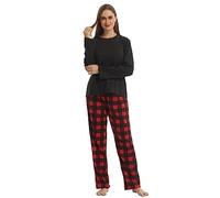 LANBAOSI Pyjama Femme Hiver Ensemble de Pyjama Chaud Vêtements de Nuit 2 Pièces Manches Longues Haut et Bas de Pyjama à Carreaux pour Femme