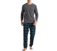 LANBAOSI Pyjama Long Homme Chaud Costume Décontracté Haut à Manches Longues et Pantalon à Carreaux en Micropolaire Ample et Confortable