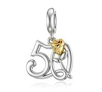 LANBEIDE Breloques en argent sterling pour bracelets Pandora 16, 18, 21, 30, 40, 50 ans - Avec rose dorée, Argent sterling