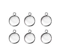 LANBEIDE Lot de 50 plateaux ronds en acier inoxydable avec lunette pour pendentifs cabochon incrustés 12 x 12 mm