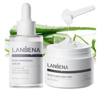 LANBENA Kit de retrait de points noirs 3 en 1 - Bandes de pores (30 g), sérum minimisant les pores (30 ml) et papier pour enlever les points noirs - Masque pour le visage, minimise les pores et laisse