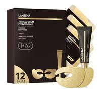 LANBENA Patchs Contour des Yeux (12 Paires), Essence Réductrice de Rides (8 ml), Masque Sérum Gel 24K Or, Traitement Gonflement, Lignes Fines, Rafraîchissant, Hydratant Sans Parabènes, Soins des Yeux