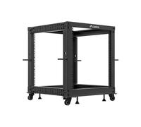 Lanberg OR01-6112-B Rack Autonome 12U Noir 600x657x711mm Charge Max. 600kg avec Roues Castor et Structure Ouverte, Profondeur Montage 57.6-103.4cm