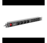 Lanberg PDU-04E04I-0200-BK : Unité de Distribution d'Énergie Rackable 1U, 4 Prises C13, 220-250V, 16A, Câble 2m, Indicateur LED, Noir, 450x431x444.5mm