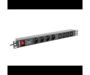 Lanberg PDU-04E04I-0200-BK : Unité de Distribution d'Énergie Rackable 1U, 4 Prises C13, 220-250V, 16A, Câble 2m, Indicateur LED, Noir, 450x431x444.5mm