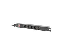 Lanberg PDU-05F-0200-BK : Unité de Distribution d'Énergie 5 Prises Type F, 1U, 230V, 16A, Protection Surtension/Surintensité, Câble 2m