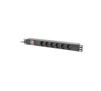 Lanberg PDU-06F-0200-BK : Unité de Distribution d'Énergie 6 Prises Type F, 1U, 230V/16A, Protection Surtension/Surintensité, Câble 2m