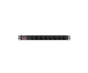 Lanberg PDU-08E-0200-BK : Unité de Distribution d'Énergie 8 Prises Type E, 1U, 220-250V, 16A, Protection Surtension, Montage Rack 19", Boîtier Aluminium Noir
