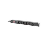 Lanberg PDU 19" 1U 6x Schuko Type F 10A 2m Noir C14, Multiprise Rack 230V Aluminium 482.7x45x45mm, Puissance Max 4000W