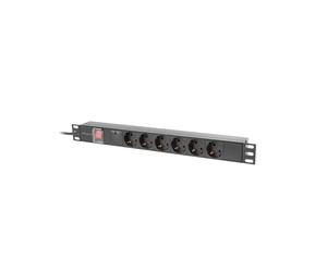 Lanberg PDU 19" 1U 6x Schuko Type F 10A 2m Noir C14, Multiprise Rack 230V Aluminium 482.7x45x45mm, Puissance Max 4000W