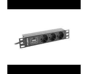 Lanberg PDU 1U 3 Prises Type F 220-250V 16A 2m Noir (PDU-03F-0200-BK) : Unité de Distribution d'Énergie Horizontale 203x45x44.5mm