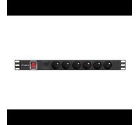 Lanberg PDU 1U 6 Prises Type E 220-250V 16A Commutable Protection Surtension Boîtier Aluminium Noir 481.7x45x45mm Réf: PDU-06E-0200-BK