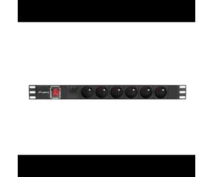 Lanberg PDU 1U 6 Prises Type E 220-250V 16A Commutable Protection Surtension Boîtier Aluminium Noir 481.7x45x45mm Réf: PDU-06E-0200-BK
