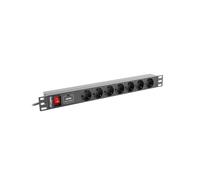Lanberg PDU 1U 7 Prises Type F 220-250V 16A 2m Noir : Unité de Distribution d'Énergie Rackable 19" (48.3cm) avec Voyant d'Activité